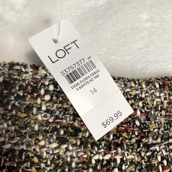 Loft Woven Tweed Skirt Sz 14 Fall Brown Office Academia NEW Tags Lined Pockets - Picture 2 of 8